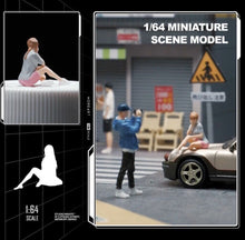 Load image into Gallery viewer, 1:64 Painted Figure Mini Model Toy Miniature Car Scenes Resin Sitting Caual Girl