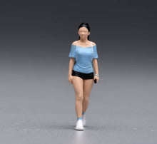 Load image into Gallery viewer, 1:64 Painted Figure Model Miniature Resin Walking Girl Blue Top Pretty Woman