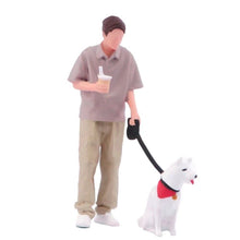 Load image into Gallery viewer, 1:64 Painted Figure Model Miniature Resin Diorama Sand Dog Walking Man Boy Toy New Collection