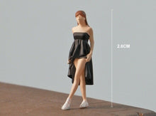 Load image into Gallery viewer, 1:64 Painted Figure Mini Model Miniature Car Scenes Resin Black Long Skirt Lady