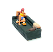 Load image into Gallery viewer, 1:64 Painted Figure Mini Model Miniature Resin Diorama Smoking Sofa Girl Recline