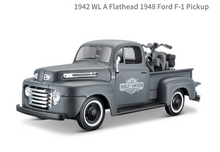 Load image into Gallery viewer, Maisto 1:24 1942 WL A Flathead 1948 F1 Pickup Truck Motorcycle Model Metal BN