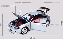 Load image into Gallery viewer, MH 1:18 Silver JDM Civic Type R EK9 Hatchback Engine Model Diecast Metal Car