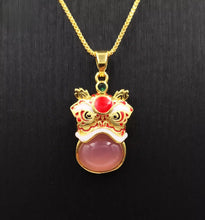 Load image into Gallery viewer, Nature Jade Traditional Lion Pendant Necklace Gift Jewelry charm Blessing Pink