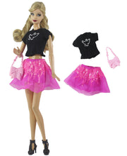 Load image into Gallery viewer, Barbie Doll Clothing 11.5&quot; Girl Wear Fashion Outfits 1/6 Black Top Skirt Bag SET
