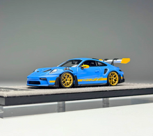 Load image into Gallery viewer, 1:64 HH Blue Gold Wheel 992.1 GT3 RS Sports Model Diecast Resin Car New Collection