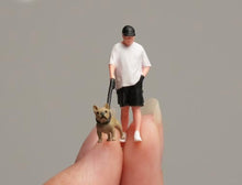 Load image into Gallery viewer, 1:64 Painted Figure Model Miniature Resin Diorama Sand Camera Walking Dog Man