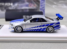 Load image into Gallery viewer, FH 1:64 FNF JDM Silver Skyline GTR R34 Sports Model Diecast Metal Car New Collection