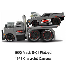 Load image into Gallery viewer, Maisto 1:64 1953 Mack B61 Flatbed Trailer 1971 Camaro Model Diecast Metal Car