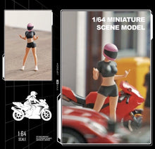 Load image into Gallery viewer, 1:64 Painted Figure Mini Model Toy Miniature Car Scenes Resin Pink Helmet Girl