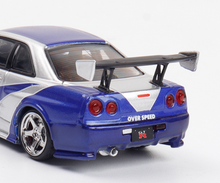 Load image into Gallery viewer, FS 1:64 Silver Blue NFS Skyline GTR R34 Sports Model Diecast Metal Car BN