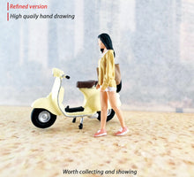 Load image into Gallery viewer, 1:64 Painted Figure Mini Model Miniature Resin Diorama Sand Vespa Motocycle Girl