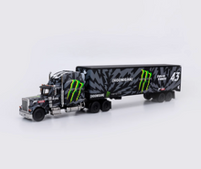 Load image into Gallery viewer, FINE 1:64 Black Racing Peterbilt King Hauler Trailer Model Diecast Metal Car