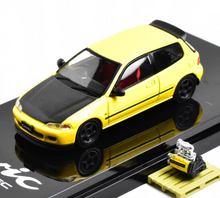 Load image into Gallery viewer, HJ 1:64 Yellow Carbon Civic EG6 SiR-S Engine Sport Model Diecast Metal Car New Collection