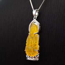 Load image into Gallery viewer, Nature Jade Guanyin Pendant Necklace Gift Jewelry charm Blessing Lucky Yellow S