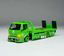 Load image into Gallery viewer, 1:64 Green Dinosaur H300 Trailer Truck 911 GT3 Set Model Diecast Metal Car New Collection