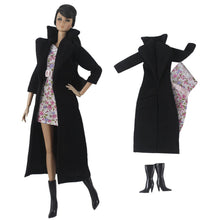 Load image into Gallery viewer, Barbie Doll Clothing 11.5&quot; Girl Wear Fashion Outfits 1/6 Black Coat Dress Boots
