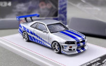 Load image into Gallery viewer, FH 1:64 FNF JDM Silver Skyline GTR R34 Sports Model Diecast Metal Car New Collection