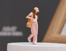 Load image into Gallery viewer, 1:64 Painted Figure Model Miniature Resin Diorama Toy Sand Pink Cap Girl Walking