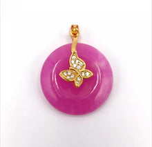 Load image into Gallery viewer, Nature Jade Butterfly Round Pendant Necklace Gift Jewelry charm Blessing Lucky b
