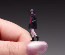 Load image into Gallery viewer, 1:64 Painted Figure Model Miniature Resin Diorama Black Coat Girl Scarf Lady