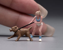 Load image into Gallery viewer, 1:64 Painted Figure Model Miniature Resin Sand Dog Walking Girl Lady Woman Pet