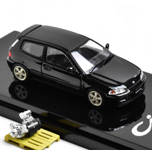 Load image into Gallery viewer, HJ 1:64 Black Civic EG6 SiR-S Engine Sports Model Diecast Metal Car New Collection