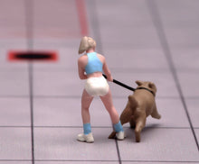 Load image into Gallery viewer, 1:64 Painted Figure Model Miniature Resin Sand Dog Walking Girl Lady Woman Pet