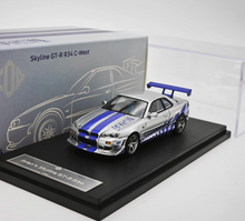 Load image into Gallery viewer, GFCC 1:64 Silver FNF Skyline GTR R34 C-West Sport Model Diecast Metal Car New Collection