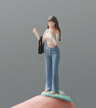Load image into Gallery viewer, 1:64 Painted Figure Mini Model Miniature Resin Diorama Lady Brown Hair Girl Bag