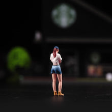 Load image into Gallery viewer, 1:64 Painted Figure Model Miniature Resin Diorama Sand Smoking Girl Cap Shorts New