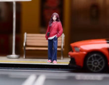 Load image into Gallery viewer, 1:64 Painted Figure Model Miniature Resin Diorama Lady in Red Casual Denim Woman