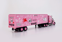 Load image into Gallery viewer, FINE 1:64 Pink 43 Peterbilt King Hauler Trailer Truck Model Diecast Metal Car