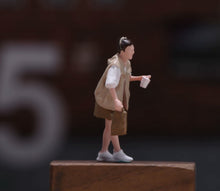 Load image into Gallery viewer, 1:64 Painted Figure Model Miniature Resin Walking Lady Holding Drink Girl Bend