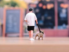 Load image into Gallery viewer, 1:64 Painted Figure Model Miniature Resin Diorama Sand Camera Walking Dog Man