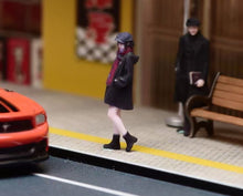 Load image into Gallery viewer, 1:64 Painted Figure Model Miniature Resin Diorama Black Coat Girl Scarf Lady