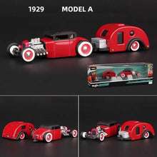 Load image into Gallery viewer, Maisto 1:64 Red 1929 Ford Model A Traveler Trailer Tow & Go Model Metal Car