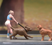 Load image into Gallery viewer, 1:64 Painted Figure Model Miniature Resin Sand Dog Walking Girl Lady Woman Pet