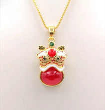 Load image into Gallery viewer, Nature Jade Traditional Lion Pendant Necklace Gift Jewelry charm Blessing Red