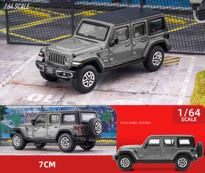 JKM 1:64 Grey Jeep Wrangler Sahara 2019 SUV Off Road Model