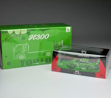 Load image into Gallery viewer, 1:64 Green Dinosaur H300 Trailer Truck 911 GT3 Set Model Diecast Metal Car New Collection
