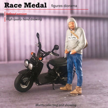 Load image into Gallery viewer, 1:64 Painted Figure Mini Model Miniature Resin Diorama Vintage Motocycle Man BL