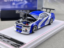 Load image into Gallery viewer, FH 1:64 NFS Silver Skyline GTR R34 C West Sports Model Diecast Metal Car New Collection
