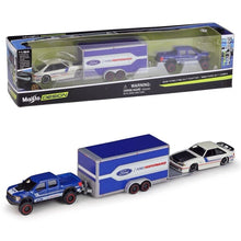 Load image into Gallery viewer, Maisto 1:64 2021 F150 Raptor Trailer 1993 SVT Cobra Haulers Model Metal Car