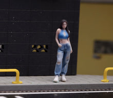 Load image into Gallery viewer, 1:64 Painted Figure Model Miniature Resin Blue Top Denim Girl Sporty Lady Woman