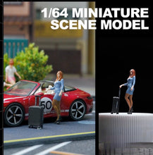 Load image into Gallery viewer, 1:64 Painted Figure Mini Model Toy Miniature Car Scenes Resin Stewardess Luggage