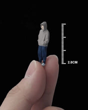 Load image into Gallery viewer, 1:64 Painted Figure Mini Model Toy Miniature Car Scenes Resin Men in Hoddie Grey