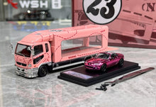 Load image into Gallery viewer, GCD 1:64 Pink Fuso Fighter Trailer Truck MX5 Sport Model Diecast Metal Car New Collection