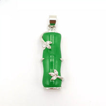 Load image into Gallery viewer, Nature Jade Bamboo Pendant Necklace Gift Jewelry charm Blessing Lucky Green Sil