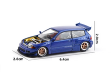 Load image into Gallery viewer, Poprace 1:64 Blue Civic EG6 Pandem Hoodless Sports Model Diecast Metal Car New Collection